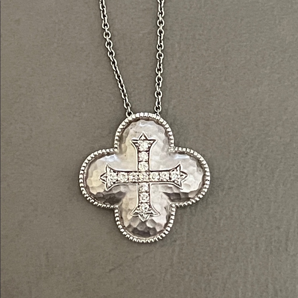 Gabriel & Co.925 Sterling Silver Woman’s 18” Diamond Cross Clover Necklace EUC - Picture 11 of 17